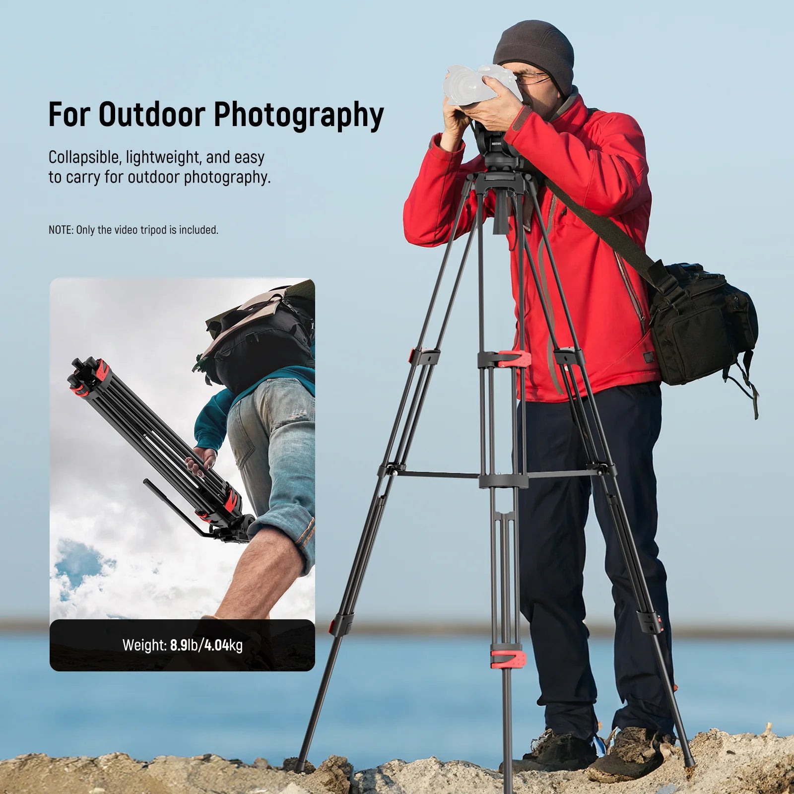 Neewer TP37 Adjustable Video Tripod with Fluid Head
