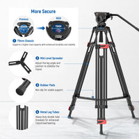 Neewer TP37 Adjustable Video Tripod with Fluid Head