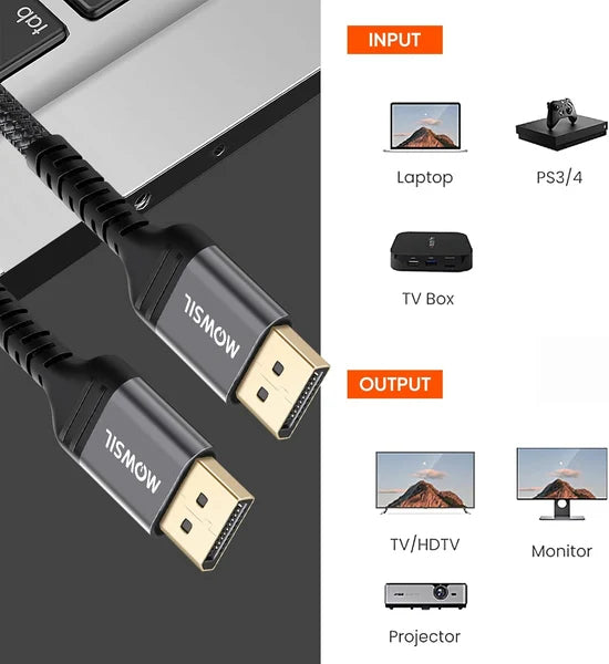 Mowsil MODB2 DisplayPort 1.2 4K@60Hz Braided Cable 2M