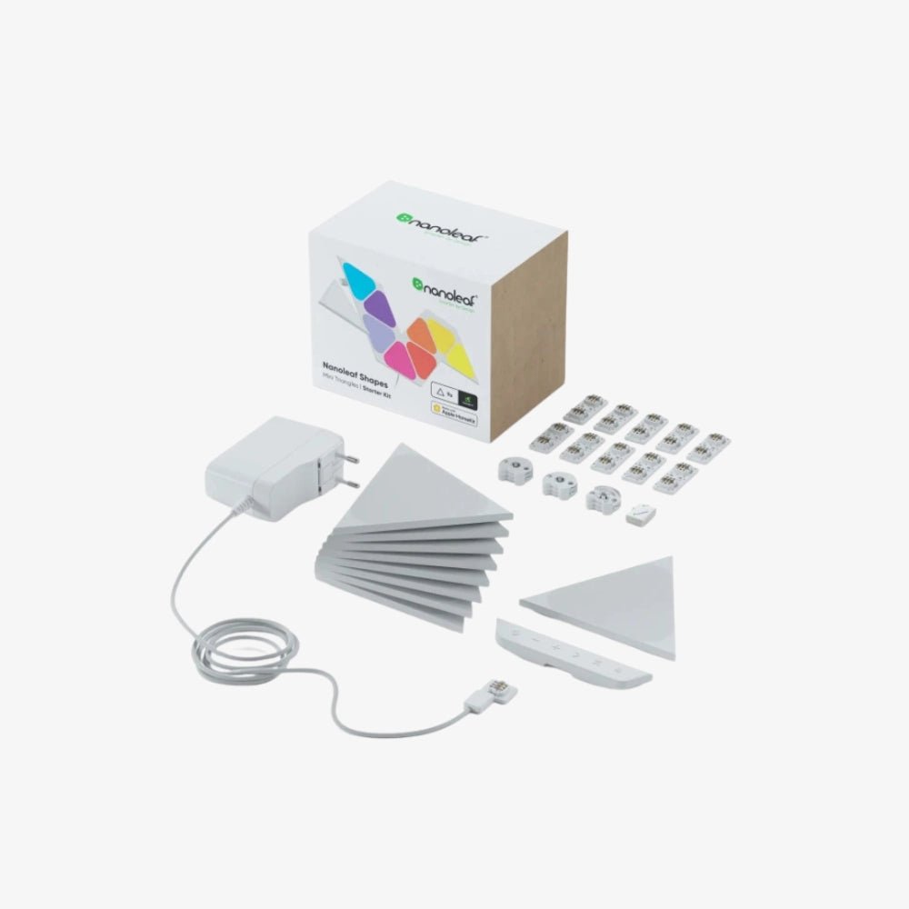Nanoleaf Shapes Mini Triangles Starter Kit Smart WiFi LED Panel System w/ Music Visualizer - 9 Pack UK - White - Techty