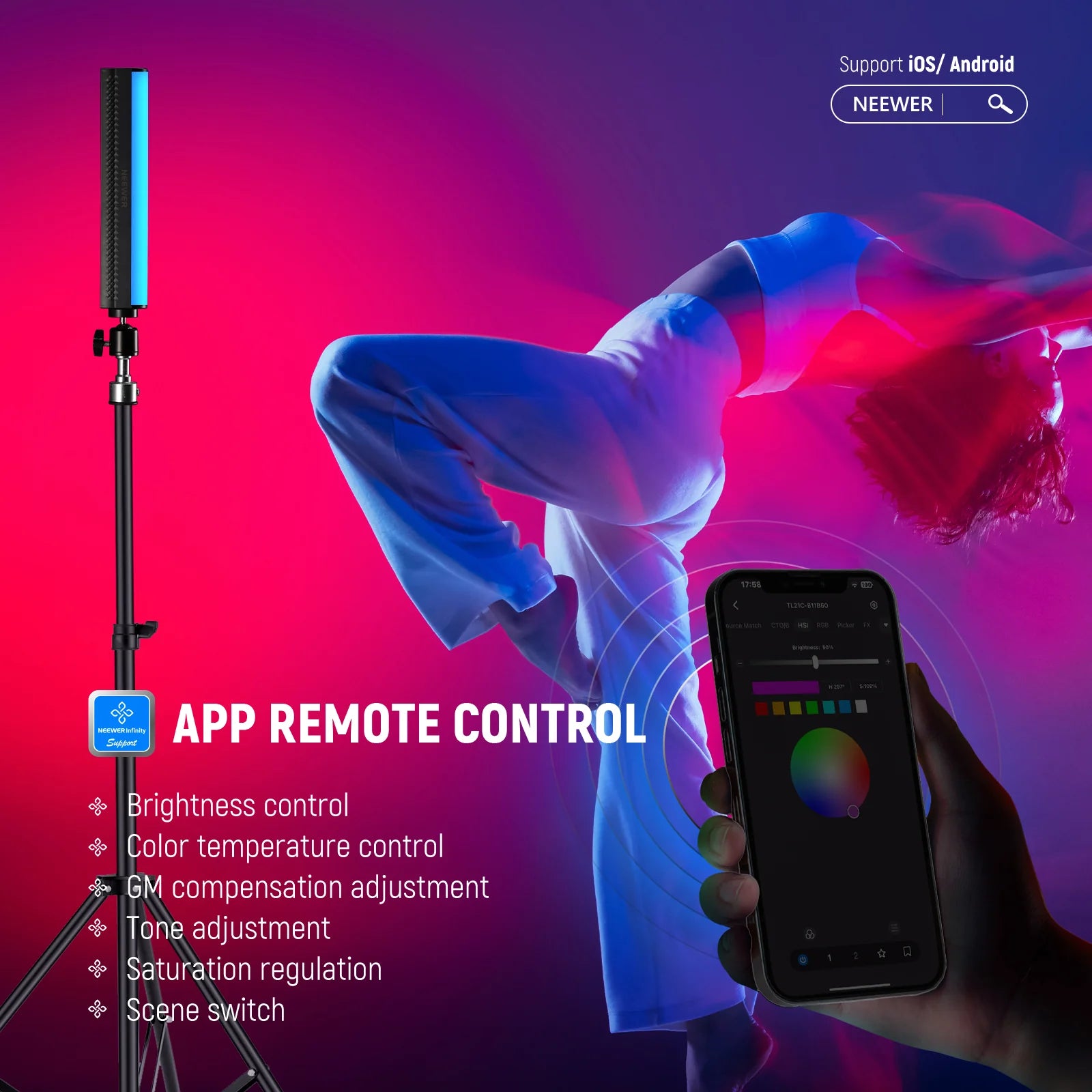 Neewer TL21C App RGB LED Light Wand