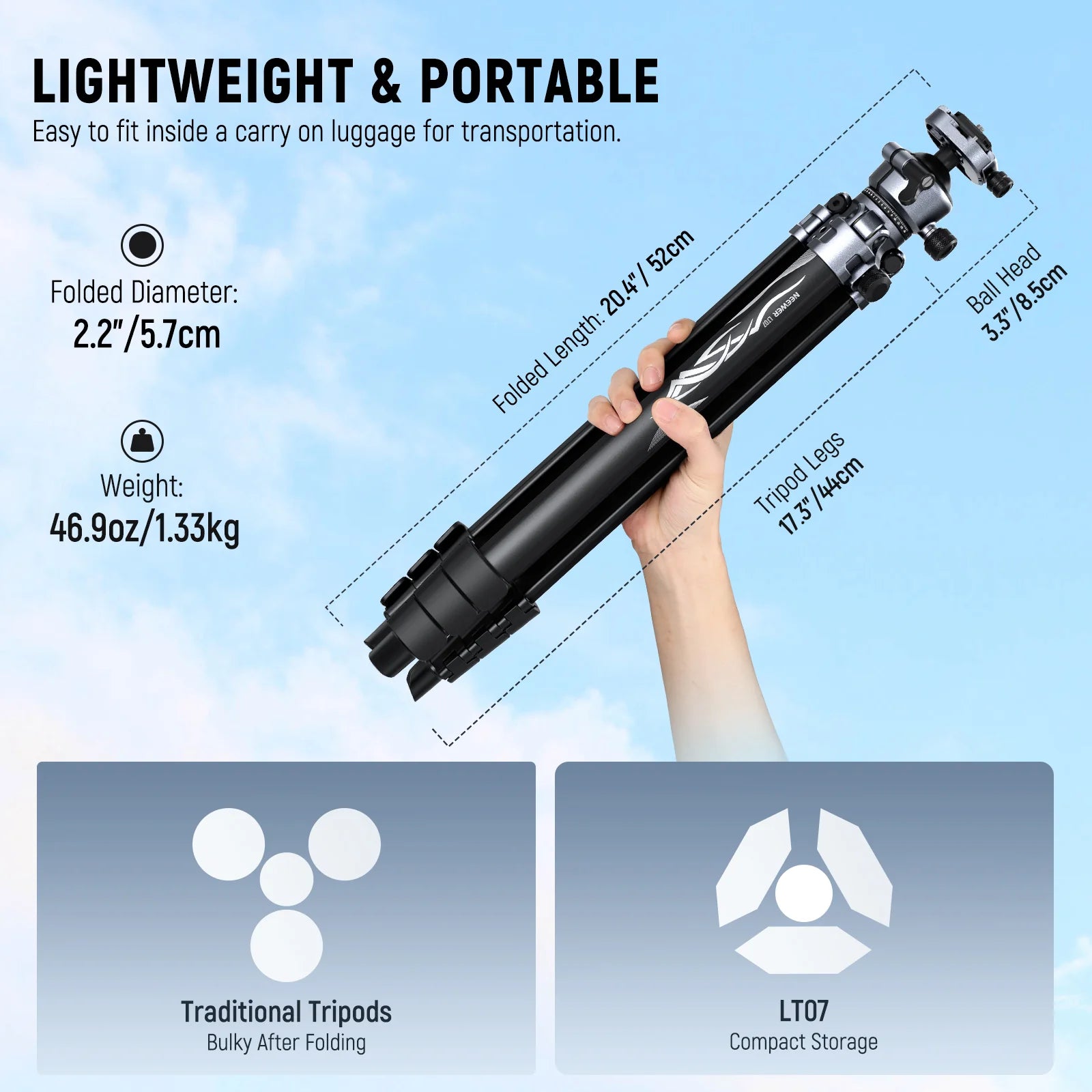 Neewer LT07 Aluminum Travel Tripod with Ball Head