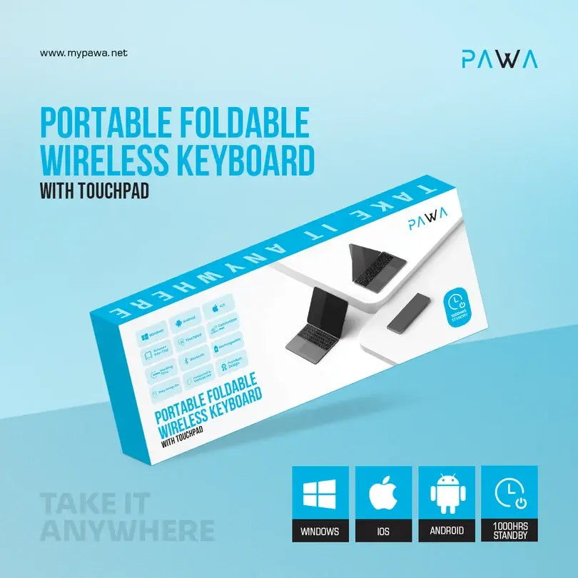 Pawa PW-PKW2T5F2-GY Portable Foldable Wireless Keyboard with Touchpad