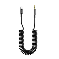 Porodo 3.5MM Type-C AUX Coiled Audio Cable Convenient Tangle-Free Design 1.2m/4ft-Black