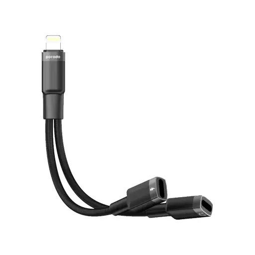 Porodo Lightning Connector Audio & Charge Adapter(0.12m)-Black