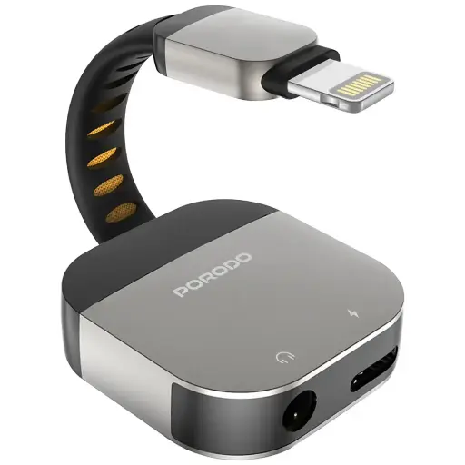 Porodo 2-IN-1 Adapter Lightning to 3.5mm Aux -Gray