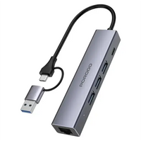 Porodo 5-IN-1 Multi-Port Hub PD Charging & 5Gbps Transfer Rate -Gray