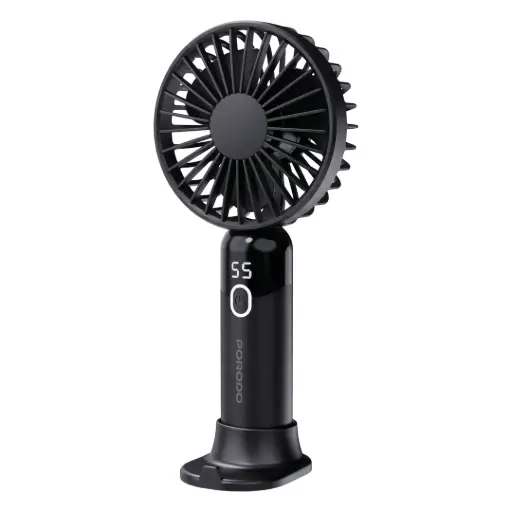 Porodo Lifestyle Chillo Air Portable Handheld Fan With 2-in-1 Detachable Base & Phone Stand-Black