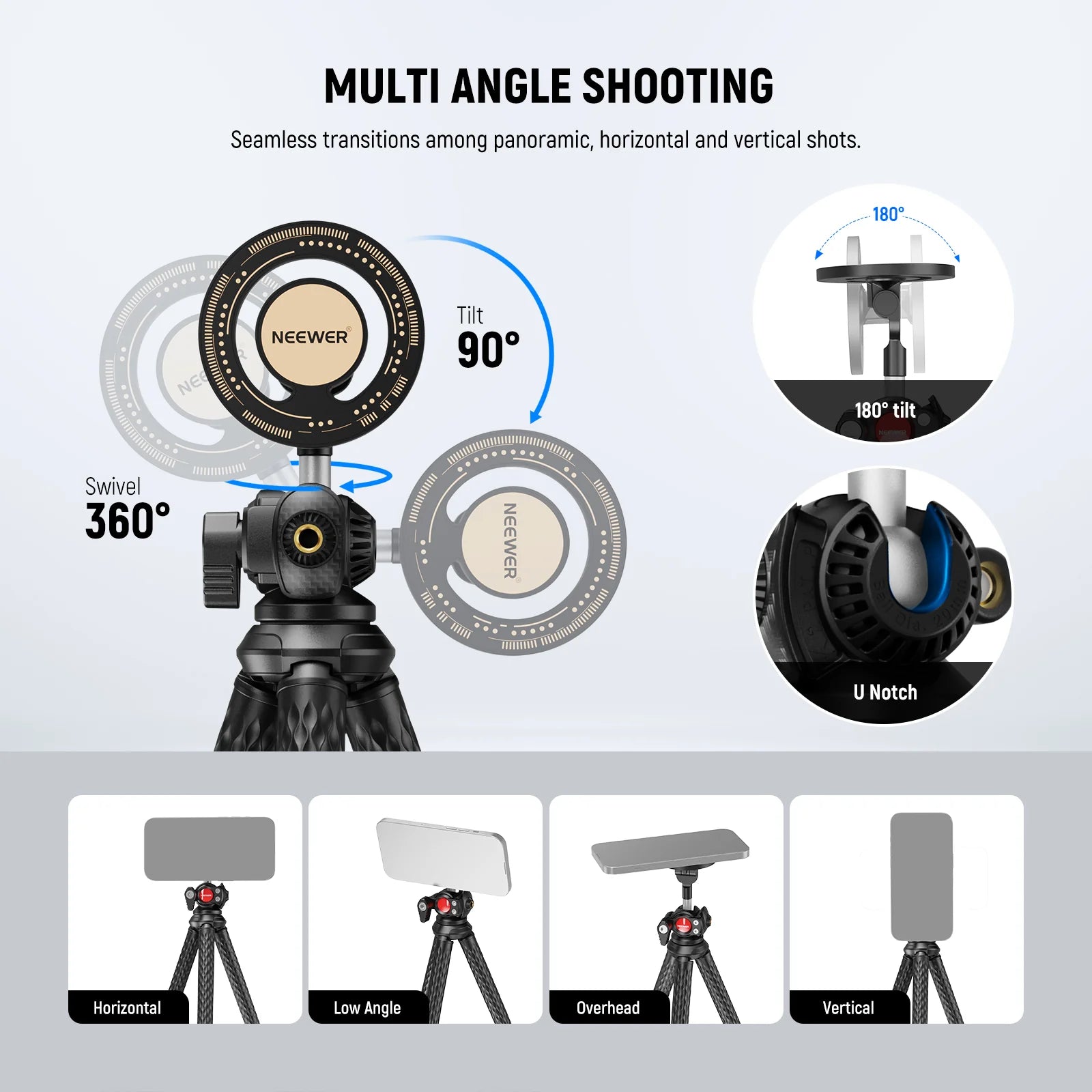Neewer T30 Flexible Tripod with Magnetic Phone Holder