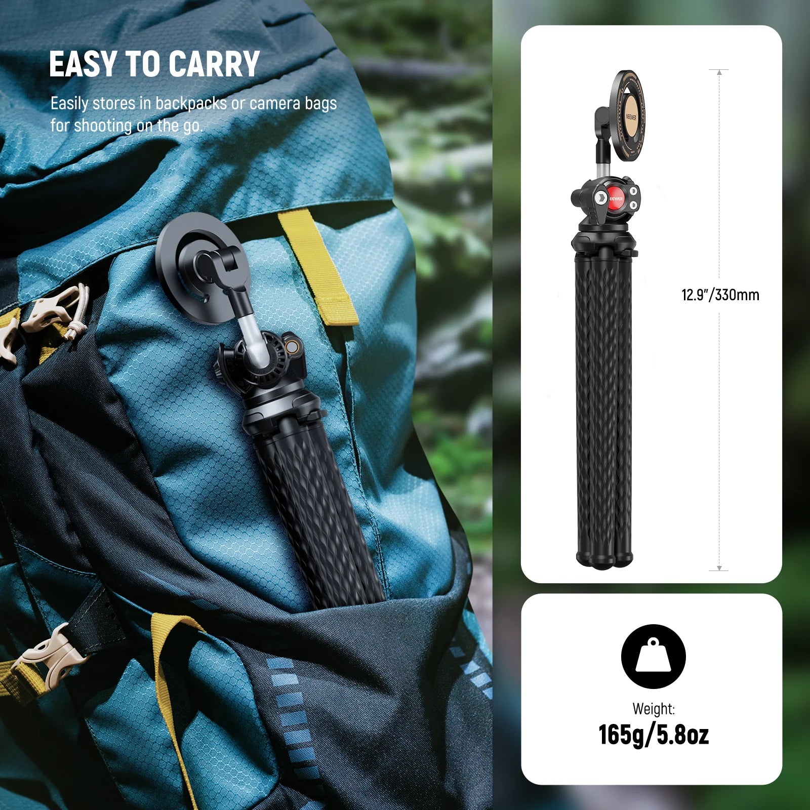 Neewer T30 Flexible Tripod with Magnetic Phone Holder