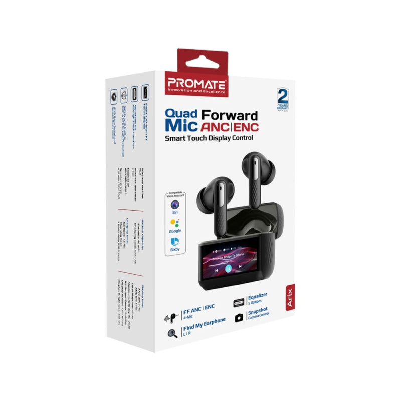 Promate Arix HD ANC Smart Display TWS Earbuds