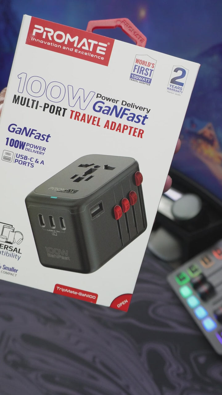 Promate TripMate GaN100 100W Travel Adapter