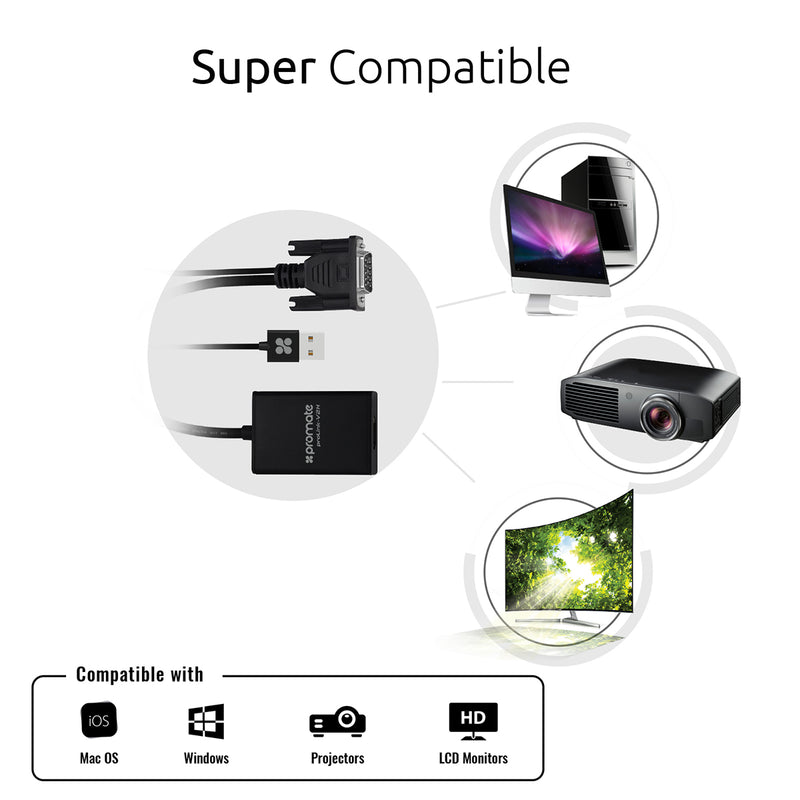 Promate proLink-V2H VGA to HDMI 1080p Display Adapter