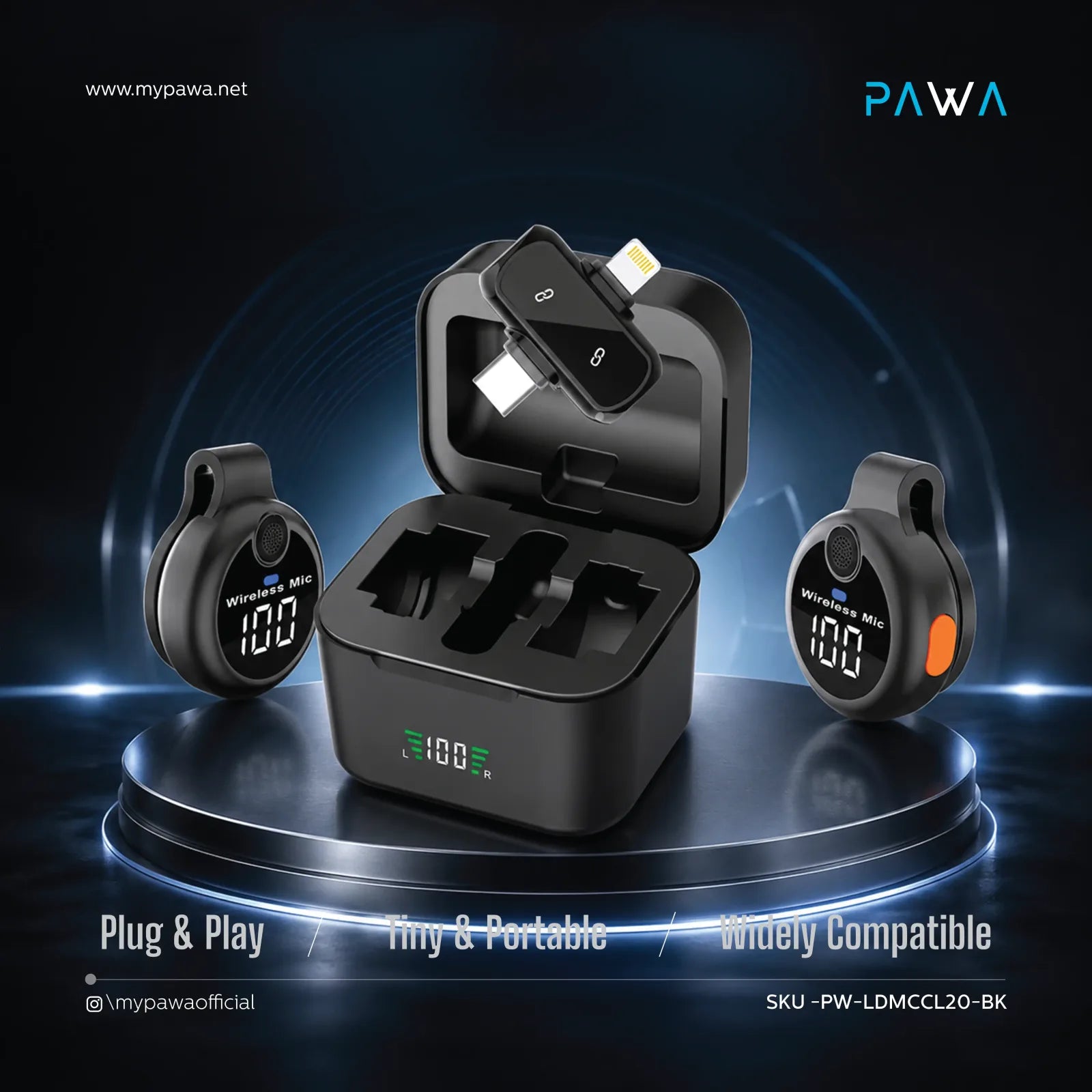 Pawa ClipGo Wireless Microphone with AI Noise Reduction Type-C + Lightning