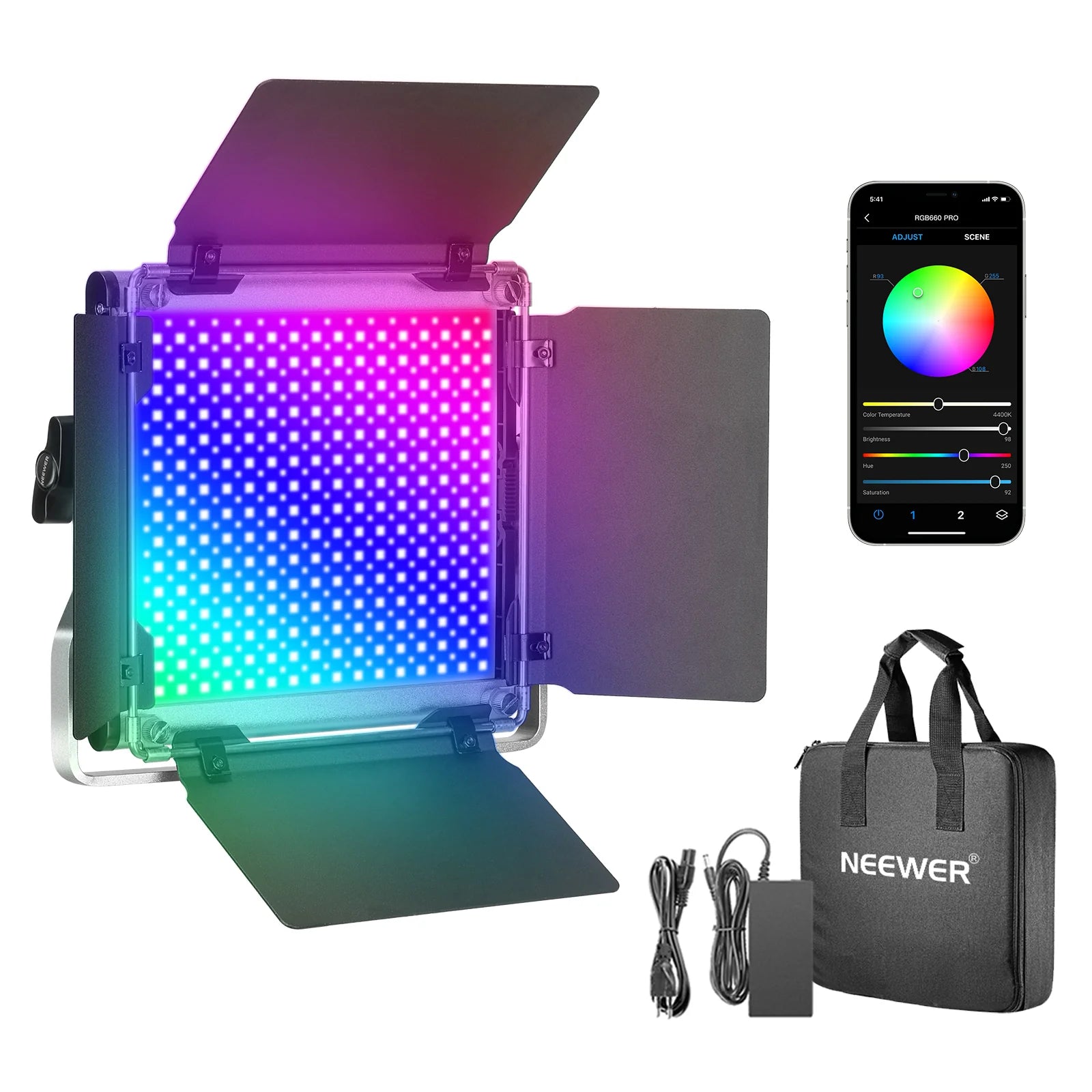 Neewer RGB660 Pro LED Video Light with Barndoor