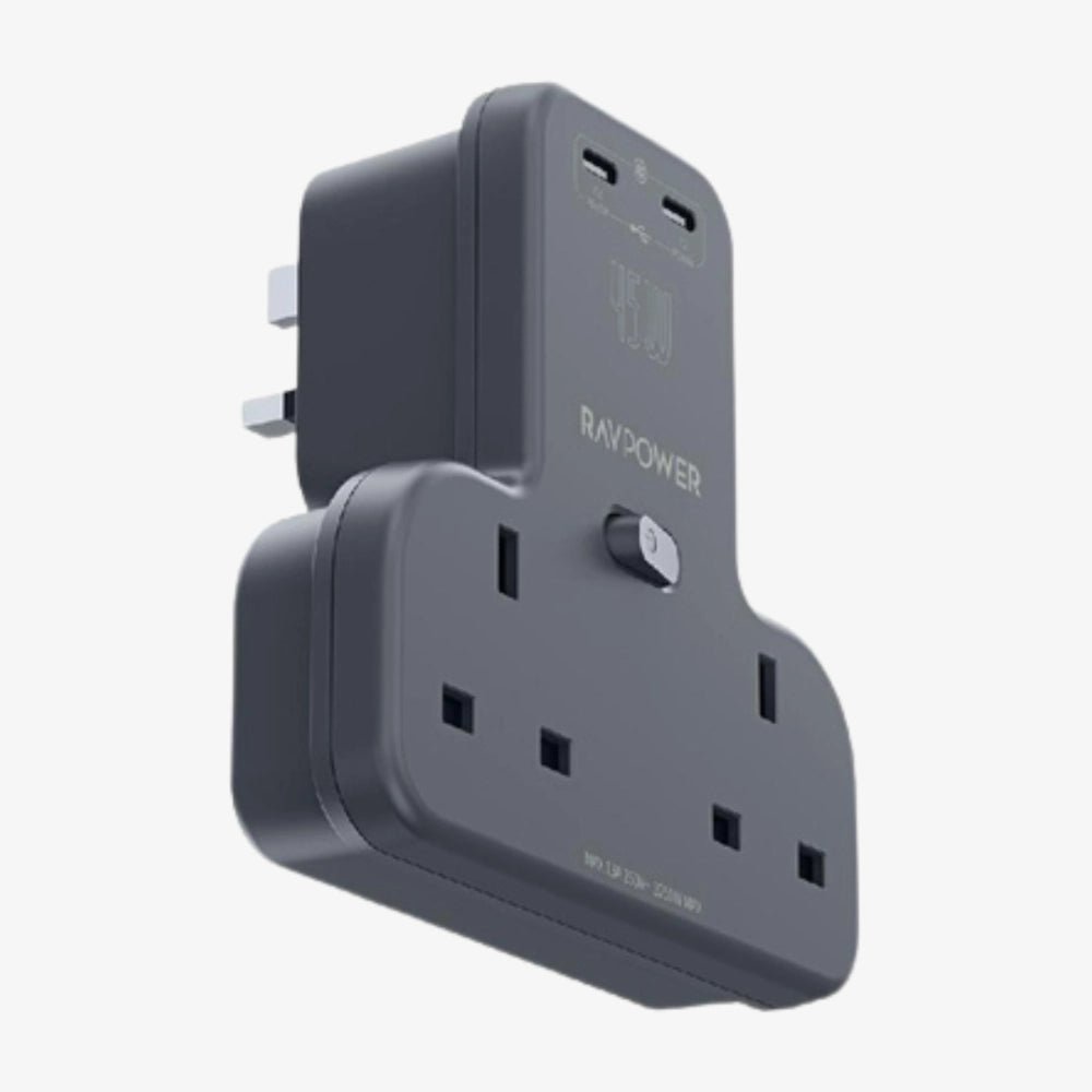 RAVPower GaN 45W Power Outlet Extender with 2 AC Outlets & 2 USB - C - Techty