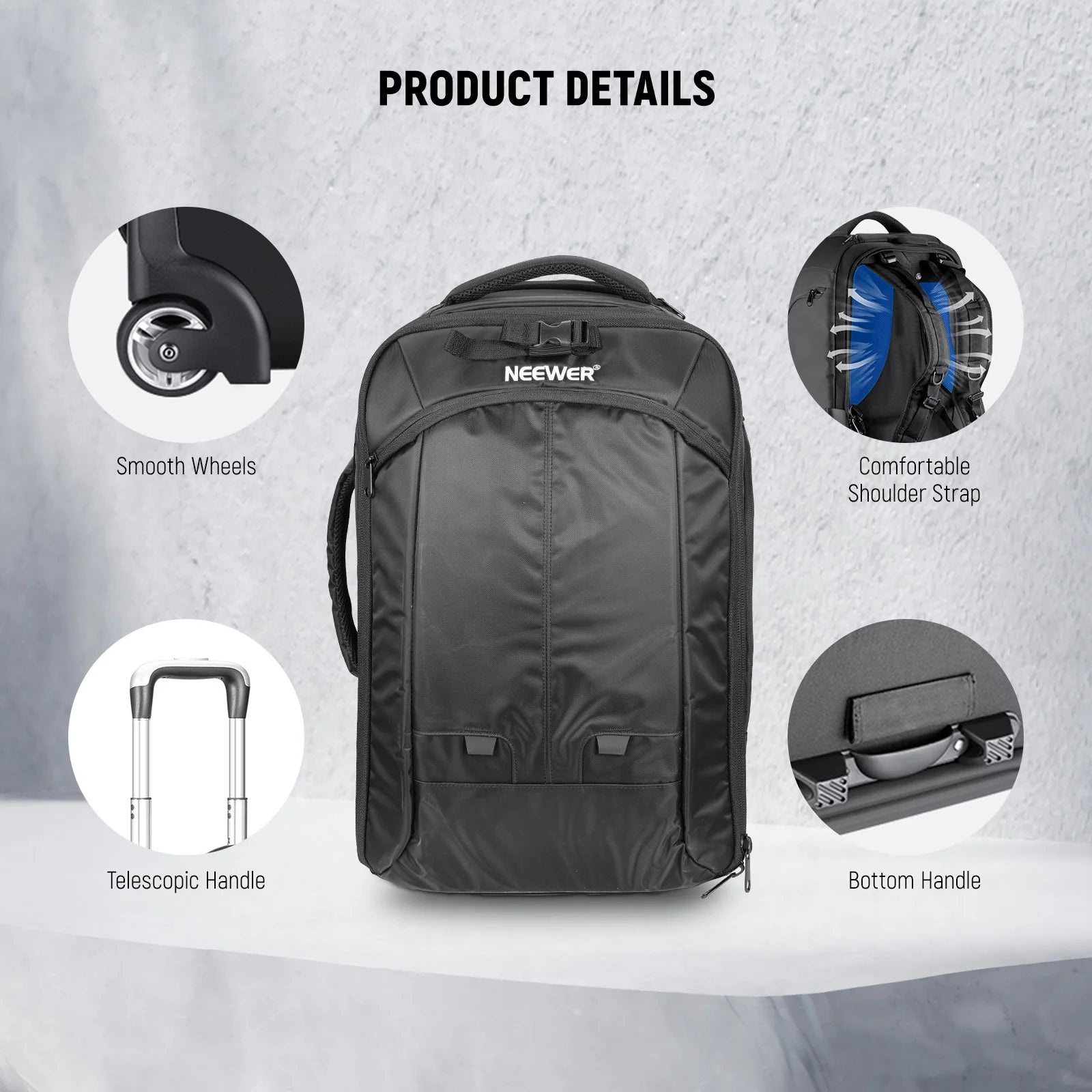 Neewer NW3300 Convertible Rolling Camera Backpack