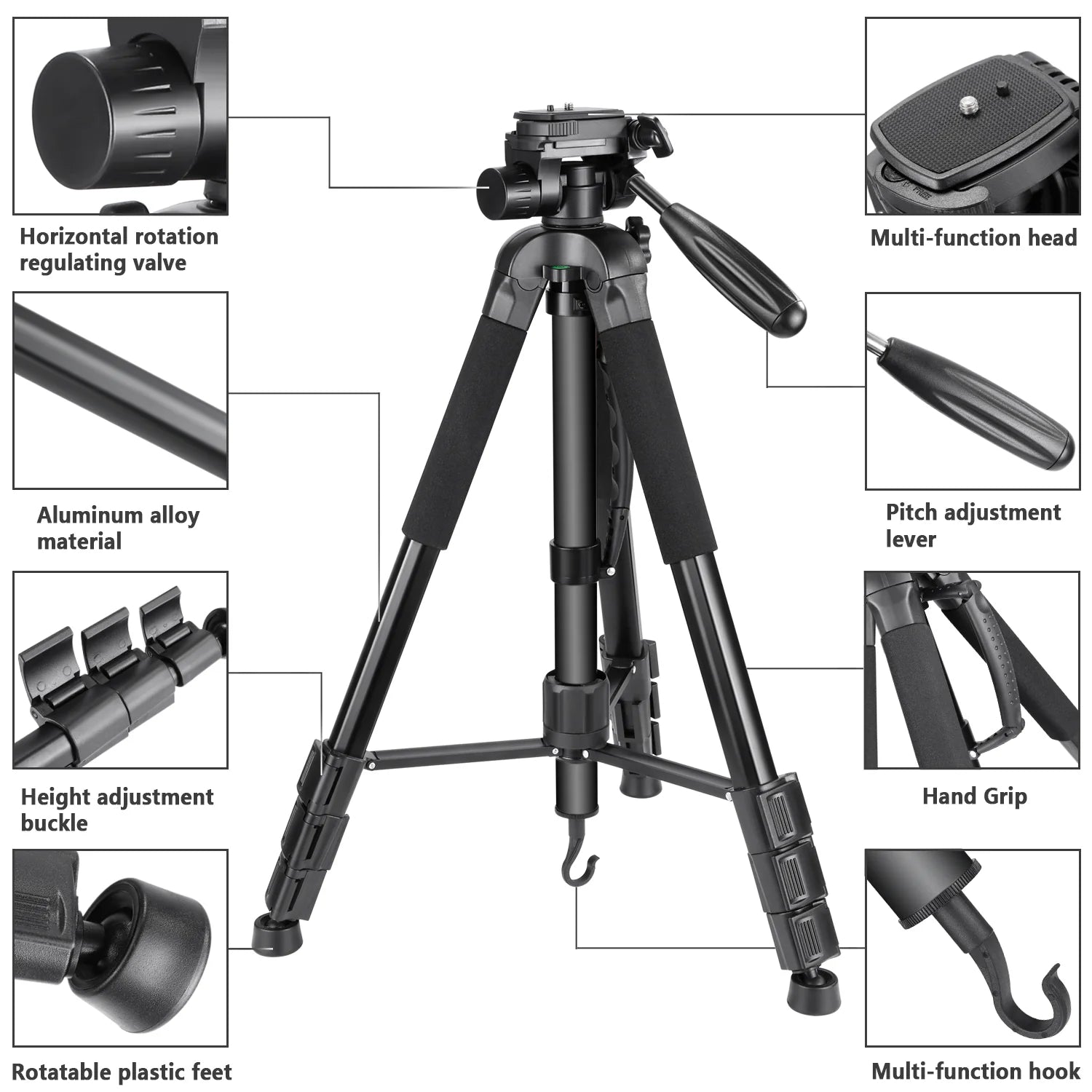 Neewer Aluminum Alloy Camera Tripod Monopod with Pan Head