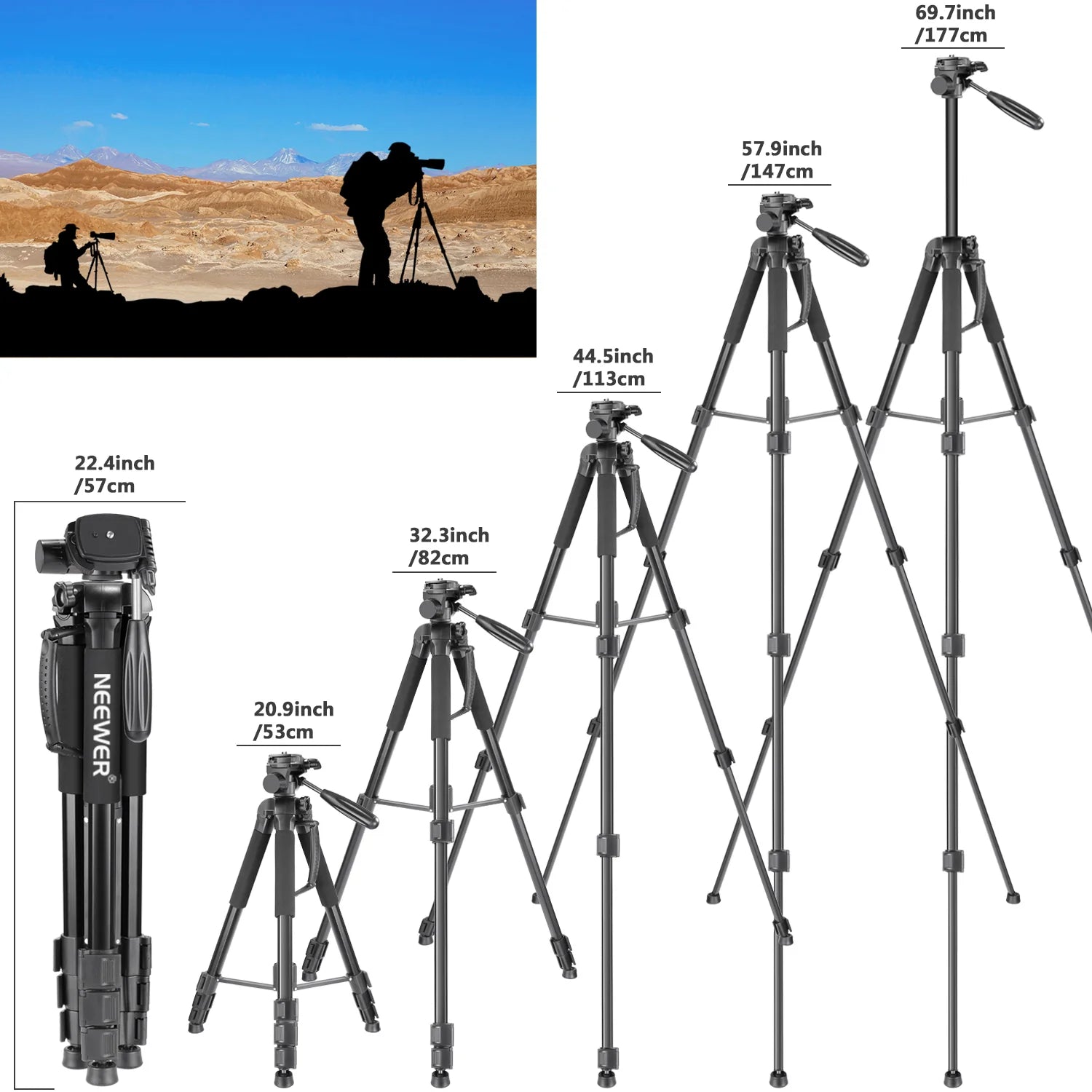 Neewer Aluminum Alloy Camera Tripod Monopod with Pan Head
