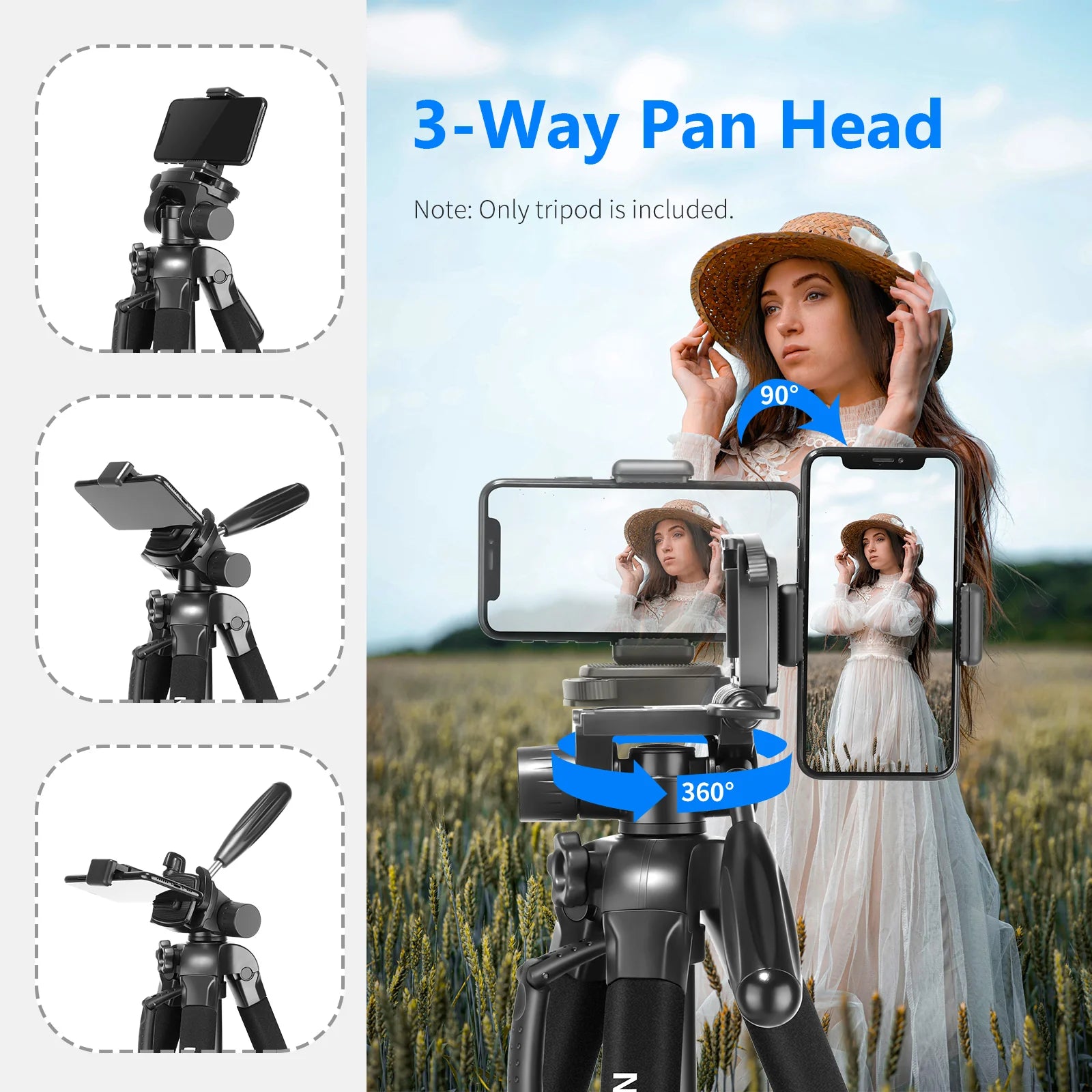 Neewer Aluminum Alloy Camera Tripod Monopod with Pan Head