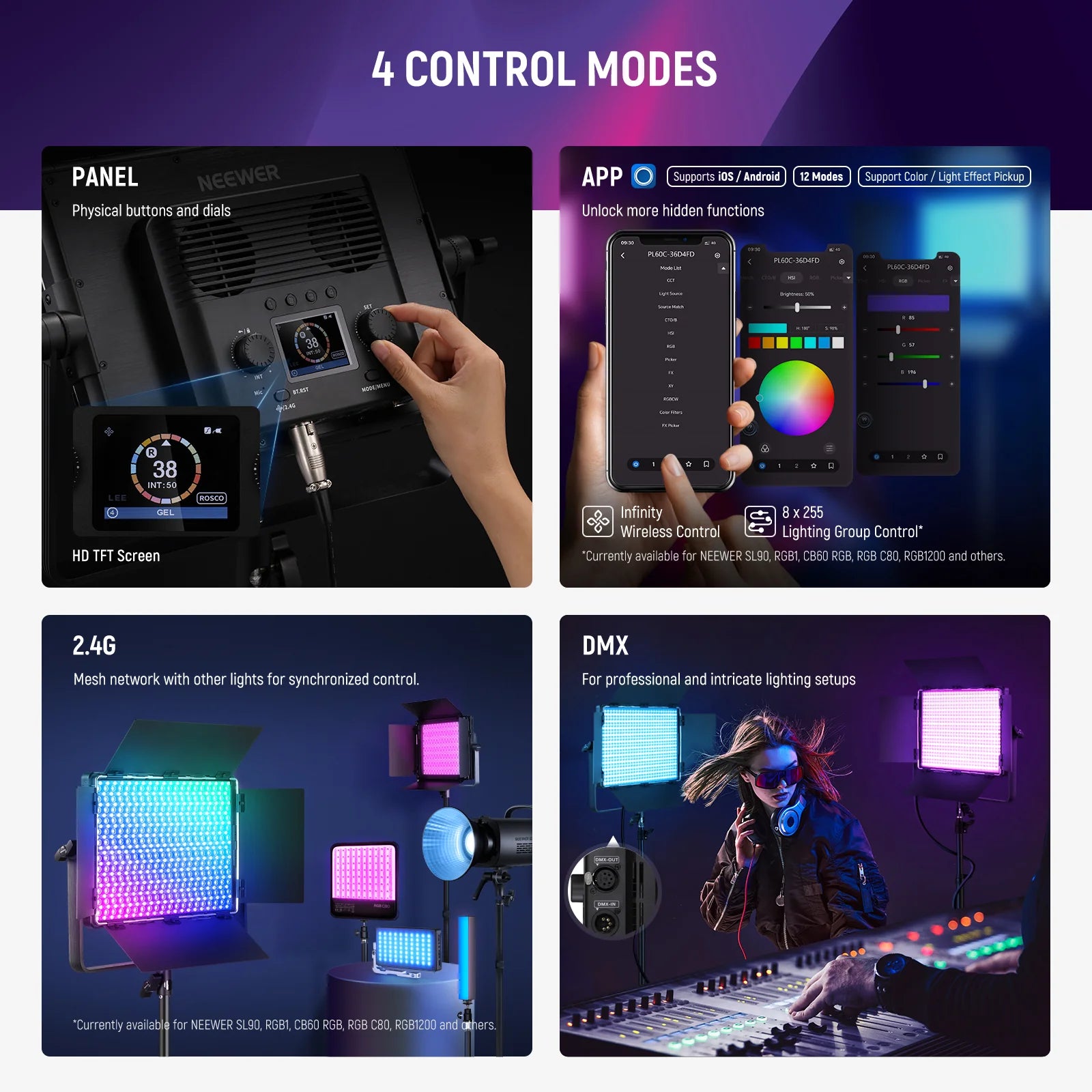Neewer PL60C 2-Light RGB LED Video Light Kit with Stands and Bag