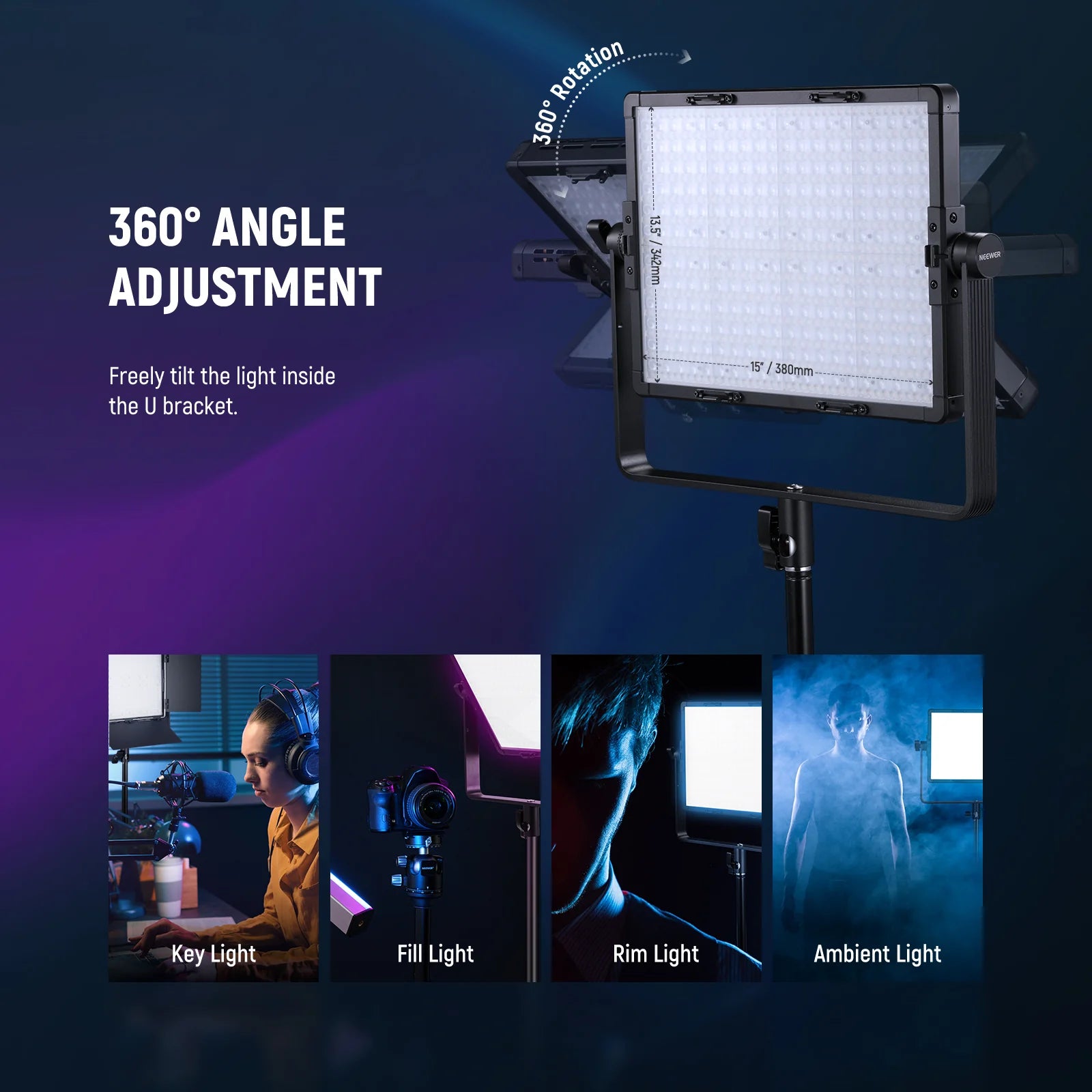 Neewer PL60C 2-Light RGB LED Video Light Kit with Stands and Bag