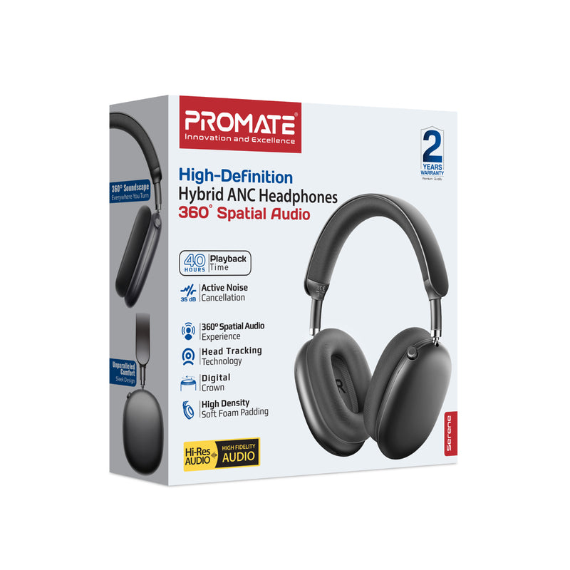 Promate Serene Hybrid ANC Over-Ear Wireless Headphones