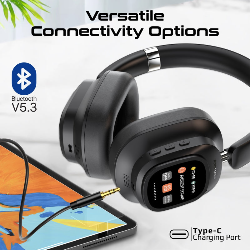 Promate VuTune Hybrid ANC Touchscreen Wireless Headphones