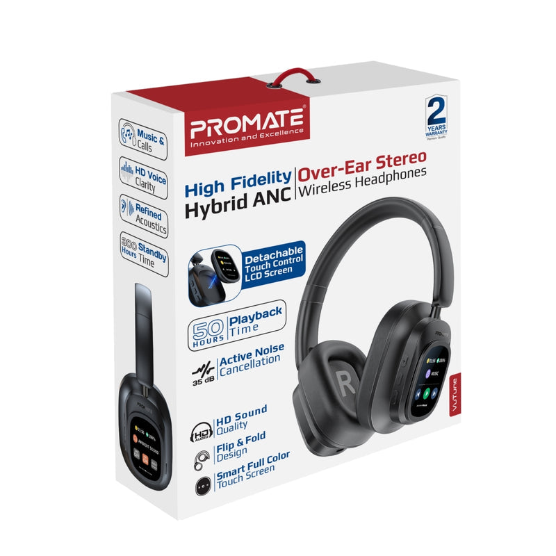 Promate VuTune Hybrid ANC Touchscreen Wireless Headphones
