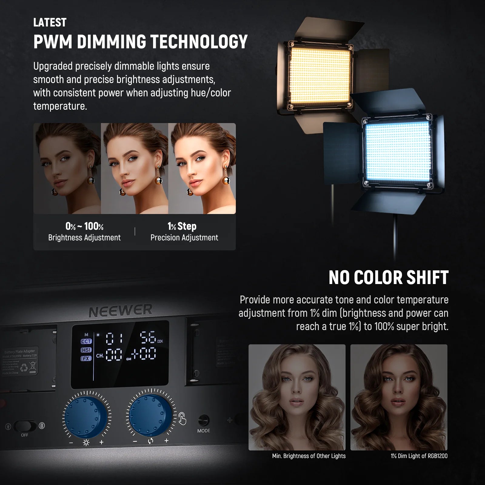 Neewer RGB1200 2-Light LED Video Light Kit with Stands and Bag