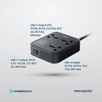Powerology PWCUQC037 3250W 3AC Power Strip