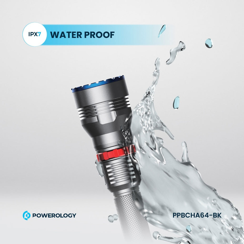 Powerology 4000mAh Waterproof LED Flash Light - Black